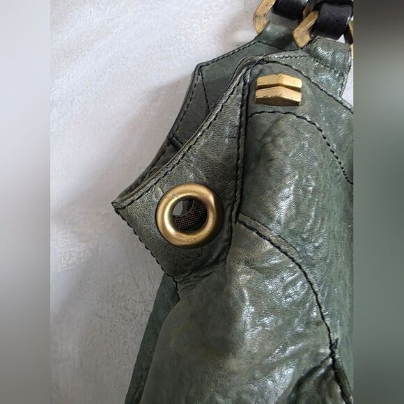 OrYANY Gwen Green Leather Hobo Double Top Handle Bag Goldtone 15x15 - Picture 4 of 13